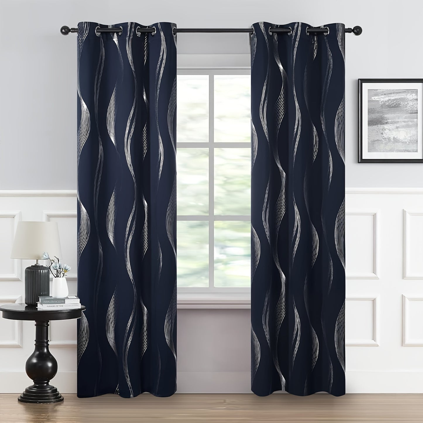 2PCS Luxurious Blackout Curtains with Grommet Top - Thermal Insulated, Noise Reducing, High Precision Bronzing Striped Wave Pattern for All-Season Room Darkening - Polyester Drapes for Bedroom and Living Room with Easy Installation