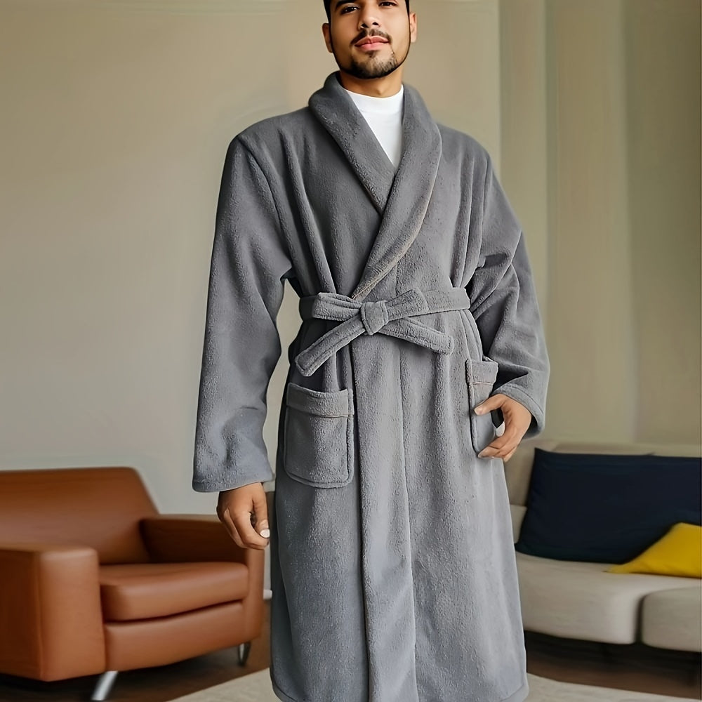 1pc Ultra Soft Polyester Men's Terry Robe For Spa And Bath, Home Hotel Supplies, Travel Accessories