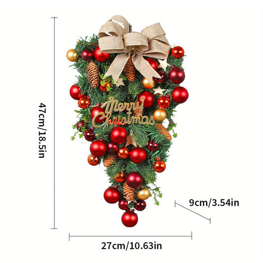 18.5" Pinecones Christmas Swags and Stair Wreath, Outdoor Teardrop with Christmas Balls Berries for Stairway Front Door Fireplace Window Wall Decor