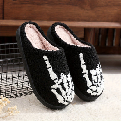 Cozy Cartoon Skeleton Hand Fuzzy Slippers - Soft, Warm, and Plush Slip-On Shoes with TPR Sole for Music Festival and Winter - Cartoon Patterned, Punk Style, Fabric Upper and Insole, All-Season Wear