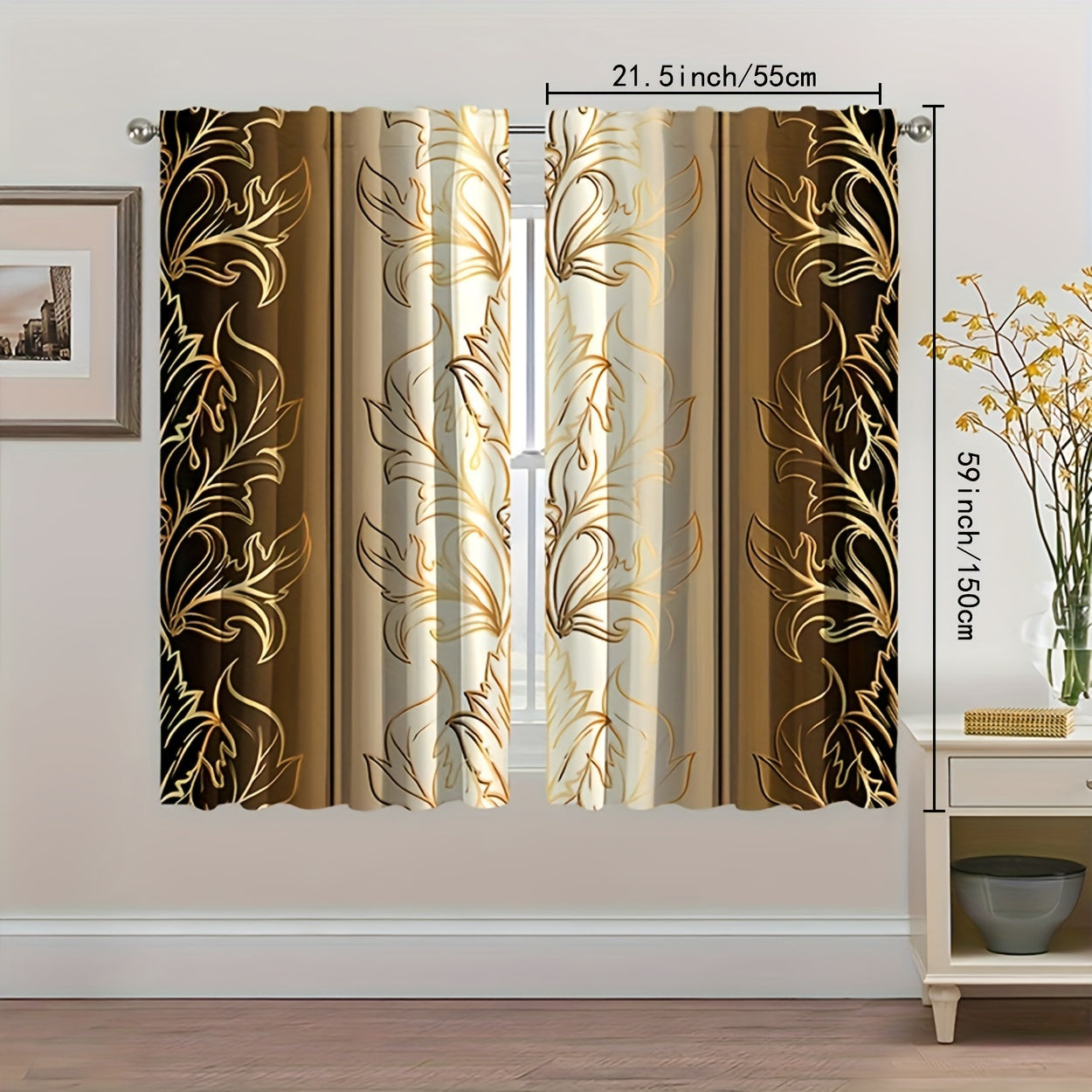 2pcs Leaf Print Curtains, Rod Pocket Decorative Window Drapes, Window Treatments For Bedroom Living Room, Home Decoration, Room Decoration