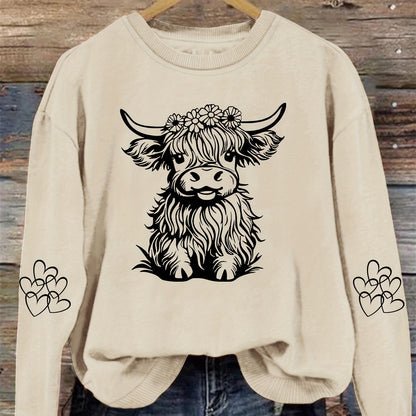 Vibrant Cow Print Crew Neck Sweatshirt - Soft, Cozy, and Stylish Winter & Fall Essential for Women - Casual, Relaxed Fit, Long Sleeve, and Comfortable Women's Clothing