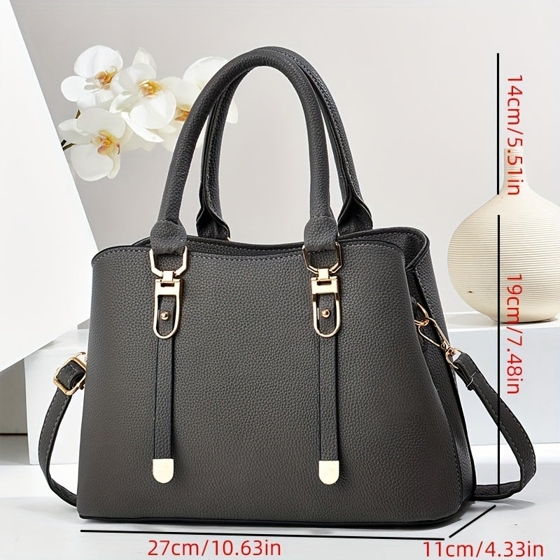 Chic Large Capacity Women's Tote Bag - Fashionable Faux Leather Shoulder & Crossbody Handbag with Adjustable Strap, Zip Closure