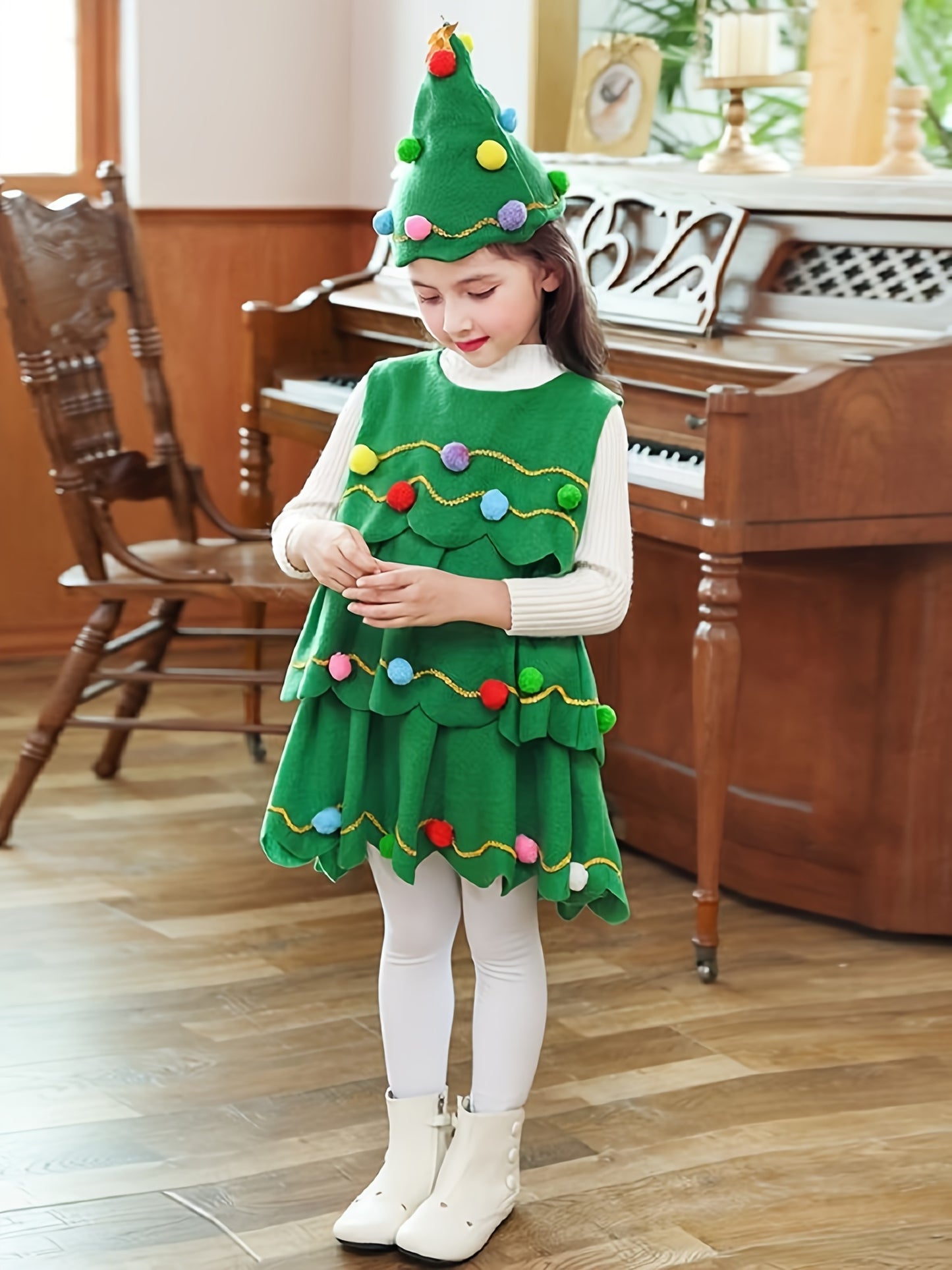 Girls/boys Christmas Tree Costume Dress Kids Cosplay Dress For Christmas Party Gift Performance