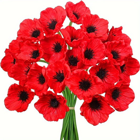 24pcs Lifelike Red Poppy Flowers - Real Touch Faux Blooms for Wedding Bouquets, Corsages & Centerpieces - Durable, Vibrant Decorations to Enhance Any Arrangement