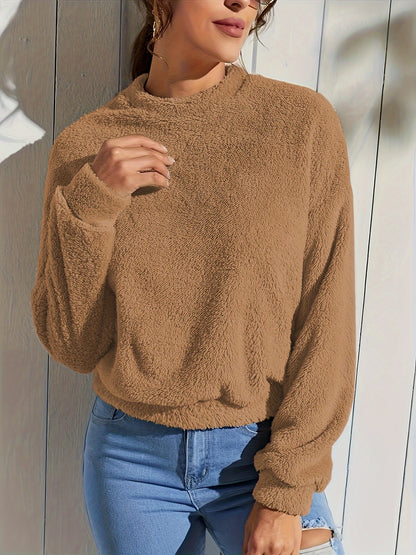 CozySoft Womens Plush Drop Shoulder Sweatshirt - Ultra-Comfortable, Versatile Long Sleeve Casual Wear with Classic Crew Neck