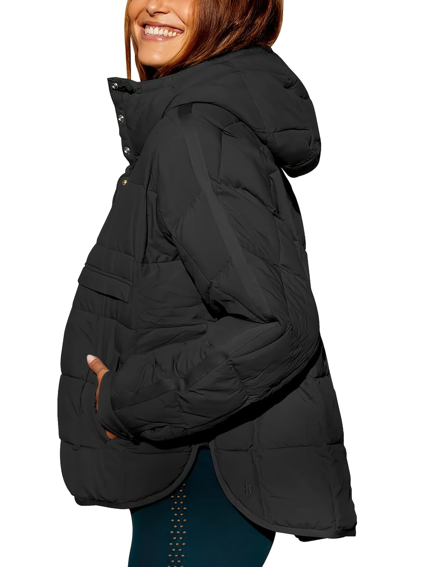 Ultra-Warm Down Puffy Coat - Women's Long Sleeve Hoodie with Button Front, Casual Pockets, and Water-Resistant Design for Fall & Winter - Soft, Lightweight, and Comfortable Clothing