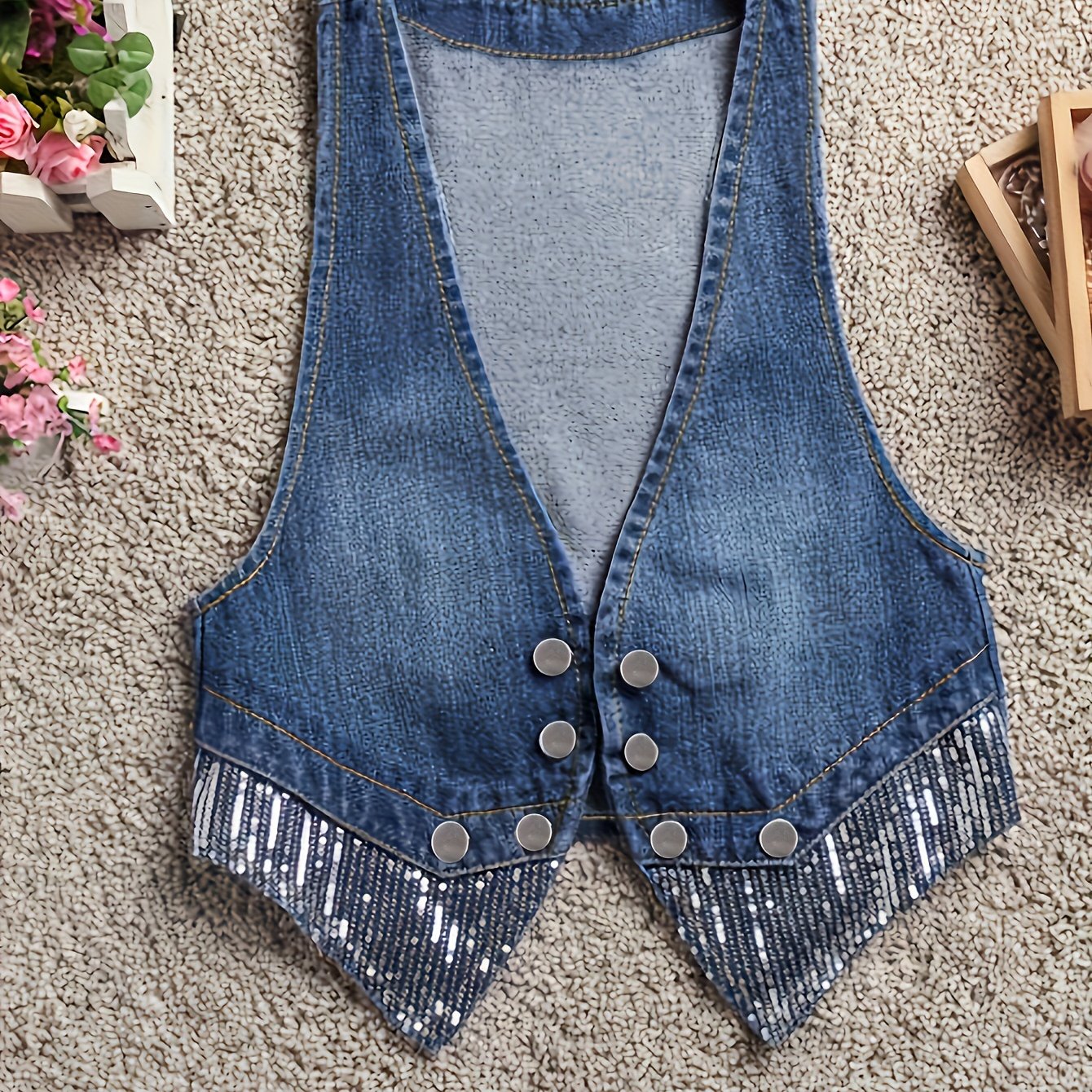 Women's Sleeveless Denim Vest, Casual Style, Bow Detail, Short Waistcoat, Spring/Autumn Outerwear, Fashion Trendy Jacket