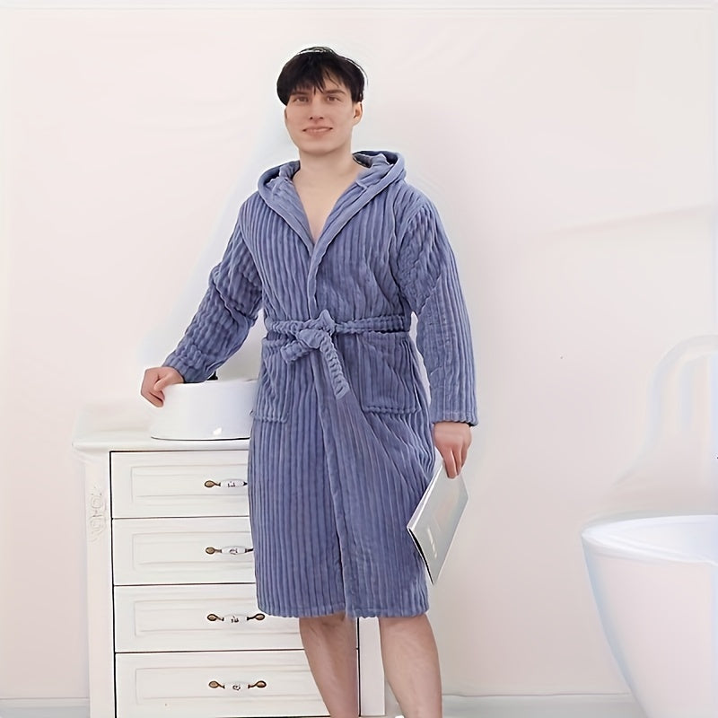 1pc Solid Color Super Absorbent Bathrobe With Pocket, Soft And Skin-friendly Classic Household Bathrobe, Quick-drying Elastic Adjustable Bathrobe For Men And Women, Bathroom Supplies, Home Supplies