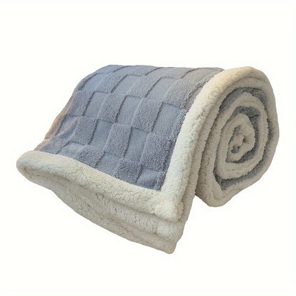 1pc Jacquard Plush Sherpa Fleece Blanket, Contemporary Plaid Design, Reversible Ultra-Soft Fluffy Warm Cozy Comfort 3D Textured Bed/Sofa Throw, All-Season Thick Thermal Polyester Taffeta Bedding, Machine Washable, Multipurpose Craftsmanship - 350-400g