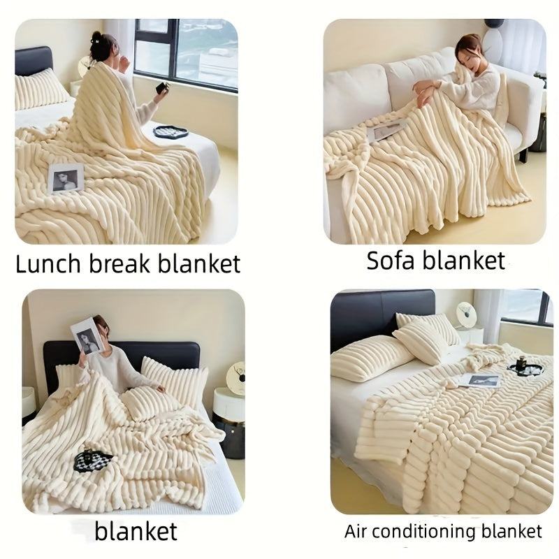 1pc Double-sided Simulation Rabbit Fleece Blanket, Soft Warm Throw Blanket, Anti-static Non-shedding, For Student Dormitory Office Lunch Break Car Sofa Travel, Multi-functional Blanket, Suitable For All Seasons Use Blanket