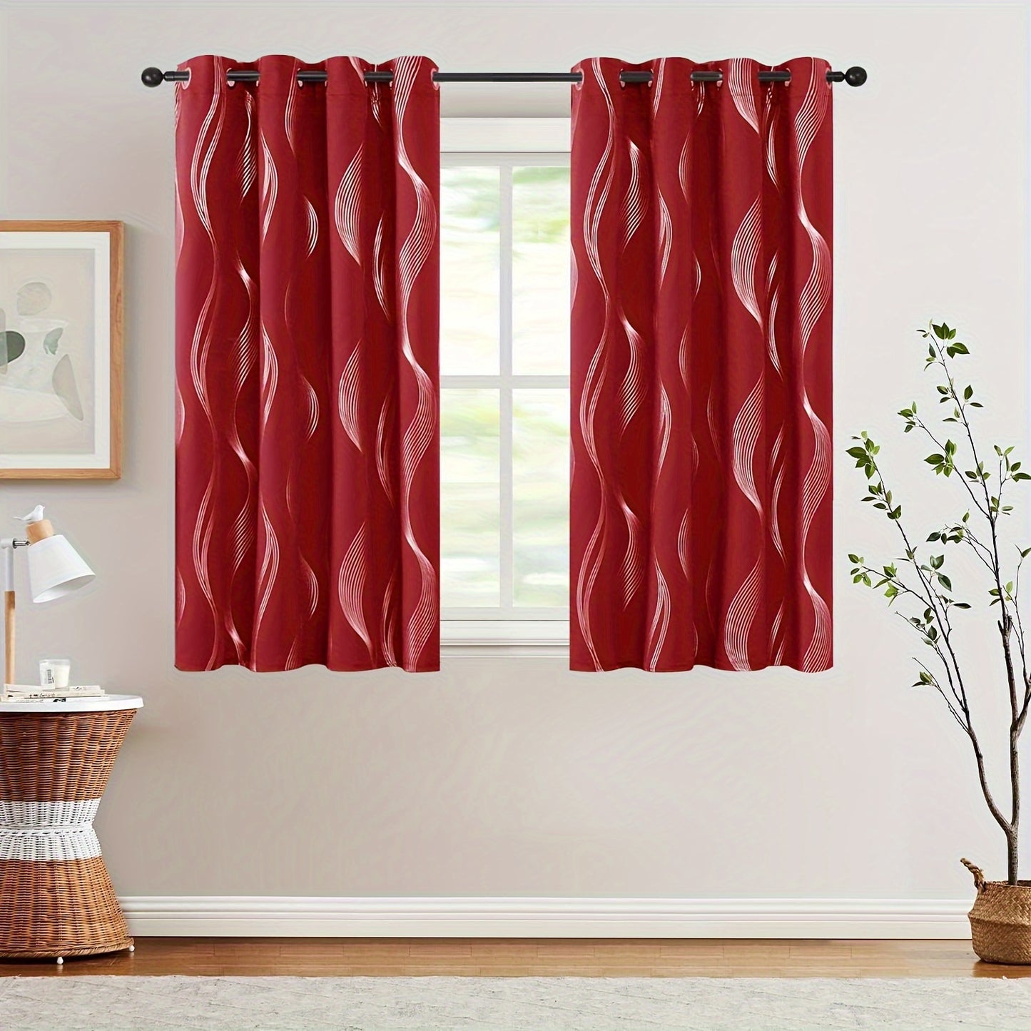 2PCS Luxurious Blackout Curtains with Grommet Top - Thermal Insulated, Noise Reducing, High Precision Bronzing Striped Wave Pattern for All-Season Room Darkening - Polyester Drapes for Bedroom and Living Room with Easy Installation