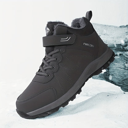 Men's Snow Boots, Winter Thermal Shoes, Windproof Hiking Boots With Fuzzy Lining