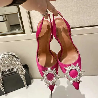 Star Style Colorful Women Pumps Fashion Rhinestones Stiletto High Heels Party Summer Slingbacks Wedding Shoes Kq8