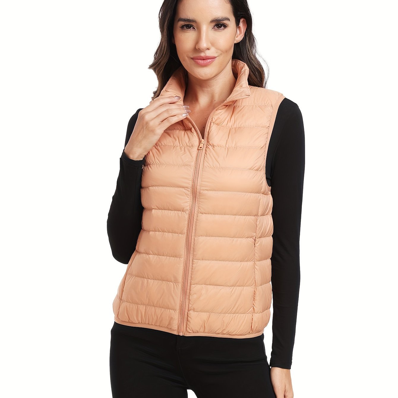 Womens Ultra-Light Stand Collar Puffer Jacket Vest - Insulated Down Fill for Warmth & Style - Perfect Activewear