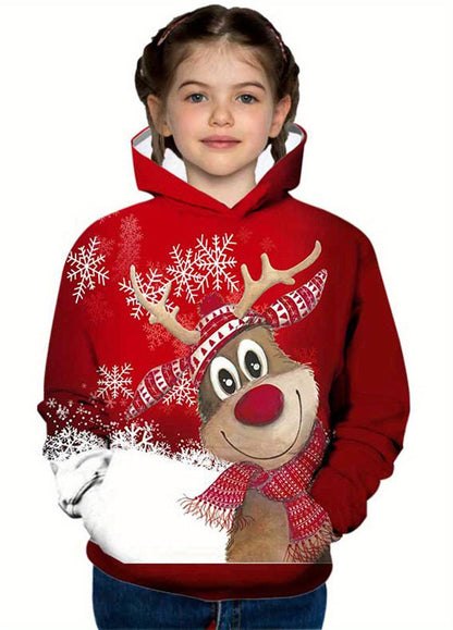 Cozy Snowflake Reindeer Pattern Pullover Hoodie - Fashion Sweatshirts for Teen Kids - Long Sleeve, Trendy, Soft, Warm, and Comfortable Winter Wear for Fall and Winter Seasons