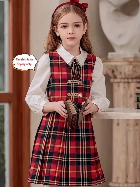 Girls' Vintage Plaid Dress - Classic School Uniform, Perfect for Spring, Fall, and Christmas, Ideal Gift for School Girls