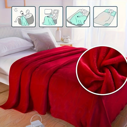 1pc Thick Red Flannel Blanket, Soft Warm Throw Blanket Nap Blanket For Couch Sofa Office Bed Camping Travel, Multi-purpose Gift Blanket For All Season