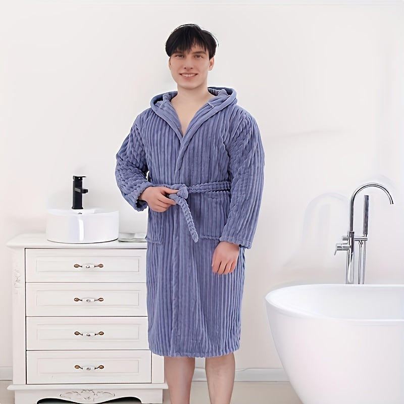 1pc Solid Color Super Absorbent Bathrobe With Pocket, Soft And Skin-friendly Classic Household Bathrobe, Quick-drying Elastic Adjustable Bathrobe For Men And Women, Bathroom Supplies, Home Supplies