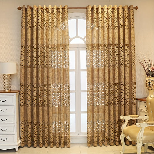 1pc Luxurious European-Style Thickened Jacquard Curtain - Elegant Window Sheer for Living Room, Bedroom, Balcony with Vintage Pattern, Soft Texture, and Home Decor Enhancement - Easy to Install and Maintain