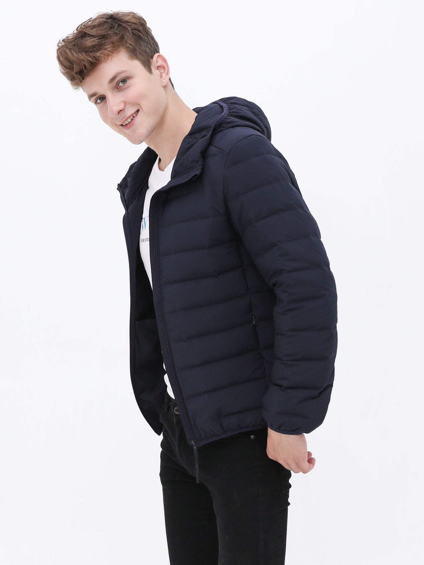 Warm Lightweight Puffer Hooded Jackets, Men's Casual Solid Color Classic Design Quilted Jacket For Fall Winter