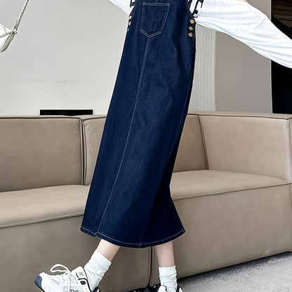 Womens Denim Overall Dress - Relaxed Fit Casual Style, Sleeveless Design, Functional Front Pocket, Versatile Jean Skirt for Perfect Daily Casual Occasions, Ideal for Everyday Wear, Outdoor Activities, and Social Gatherings