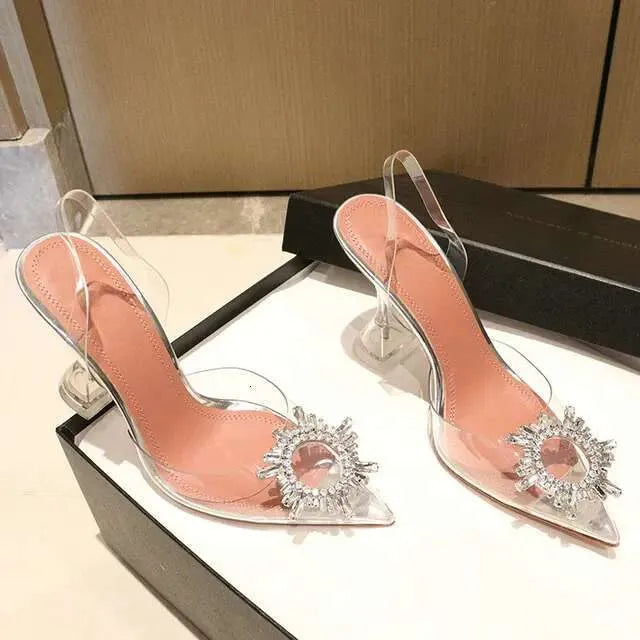 Transparent PVC Women Pumps Fashion Cup Heeled Slingbacks Summer Jelly Elegant High Heels Party Prom Shoes Kq8