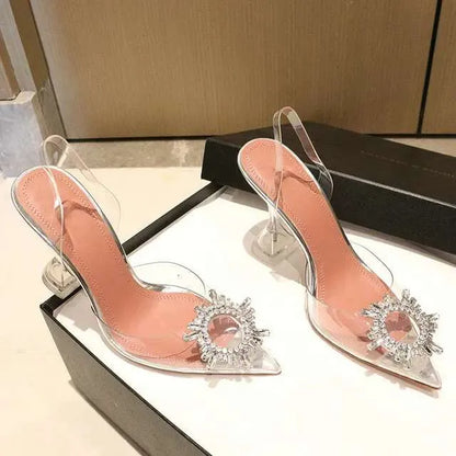 Transparent PVC Women Pumps Fashion Cup Heeled Slingbacks Summer Jelly Elegant High Heels Party Prom Shoes Kq8