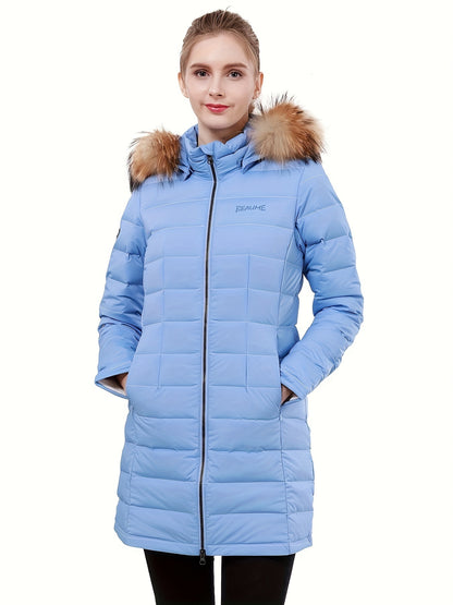 Ladies Long Down Hooded Jacket, Thickened Winter Packable Puffer Jacket, Windproof Warm Outwear Coat, Women's Clothing