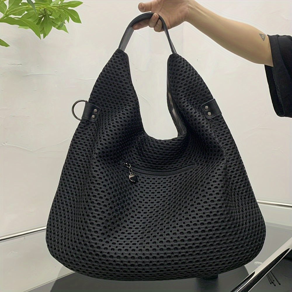 Ladies' Large Capacity Shoulder Bag - Spacious, Casual, Fashionable, Mesh Design, Ideal for Daily Use, Travel, and Work