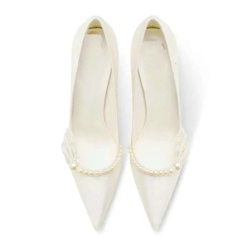 White Stiletto Wedding Women  New Pearl Bridal Shoes Elegance High Heels Kq8