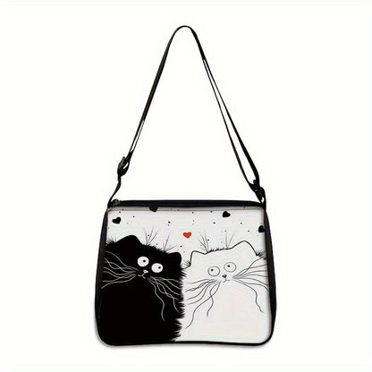 Cartoon Black CatPattern Shoulder Bag, All-Match Zipper Handbag, Trendy Bag Suitable For Christmas Gift