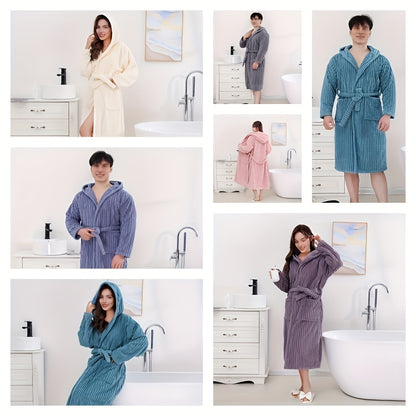 1pc Solid Color Super Absorbent Bathrobe With Pocket, Soft And Skin-friendly Classic Household Bathrobe, Quick-drying Elastic Adjustable Bathrobe For Men And Women, Bathroom Supplies, Home Supplies