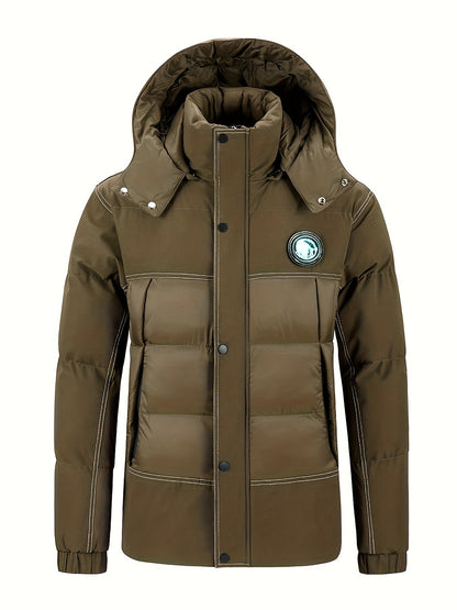 Thermal Mens Padded Coat - Ultra-Warm Insulation, Thick and Plush Padding, Casual Style with Contrast Stitching Details - Perfect for Cold Fall and Winter Seasons