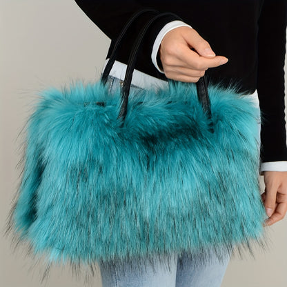 Luxurious Soft Faux Fur Tote Bag for Women - Spacious, Stylish, and Versatile Handbag with Zipper Closure, Detachable Clutch, and Easy Care - Perfect for Shopping, Travel, and Daily Use