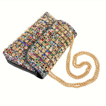 Vibrant Rhinestone Clutch Bag - Luxurious Chain Shoulder Bag with Dazzling Shiny Finish and Exquisite Glittering Details - Perfect for Stylish Women, Ideal for Glamorous Parties, Formal Prom Events, Elegant Banquets, and Evening Occasions