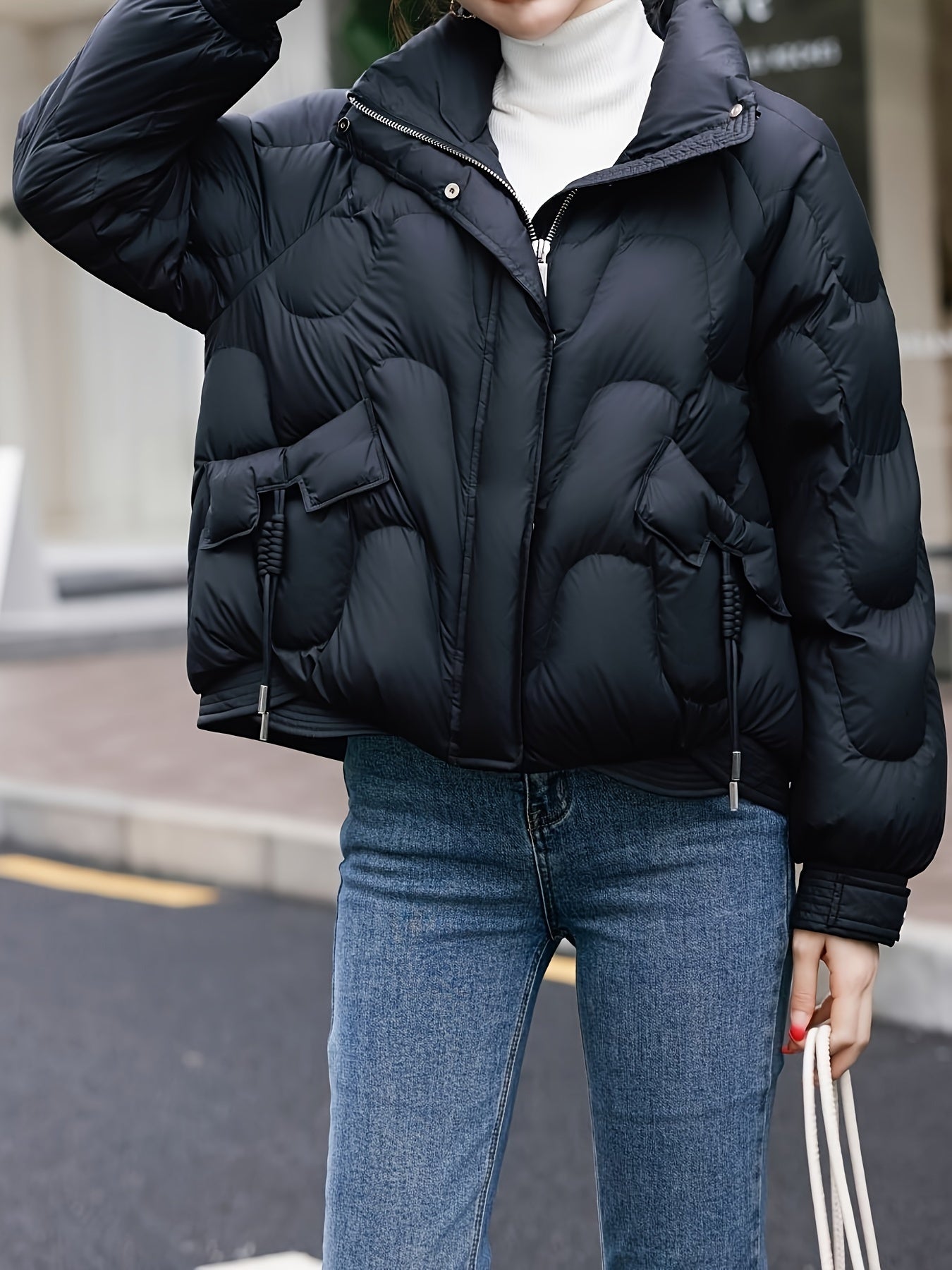 Warm Winter Coat - Adjustable Drawstring Closure, Full-Zip Front, Long Sleeve Design, Solid Color, Casual Wear - Designed Exclusively for Women, Outerwear for Cold Weather Protection, Perfect for Winter Season