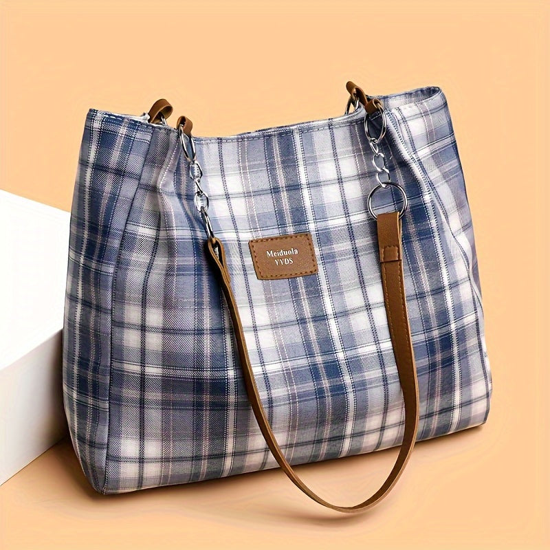 Luxurious Ladies' Plaid Tote Handbag - Spacious, Stylish, and Durable Work Bag with Ample Capacity, Multiple Compartments, and Chic Style for Daily Essentials and More