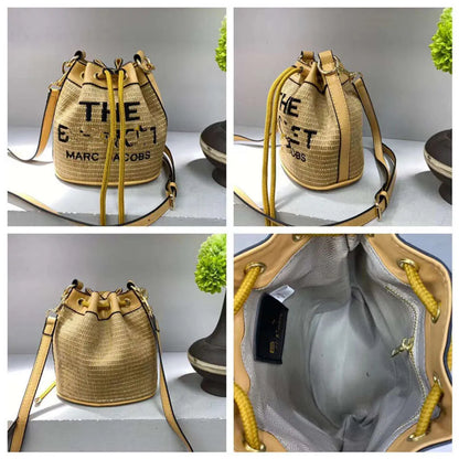 High Quality Lady Luxury The Leather Bucket Bag Womens Straw Bags Designer Tote Classic Drawstring Shoulder Fashion Wallet Buckets Handle Purses Handbag 230612bj