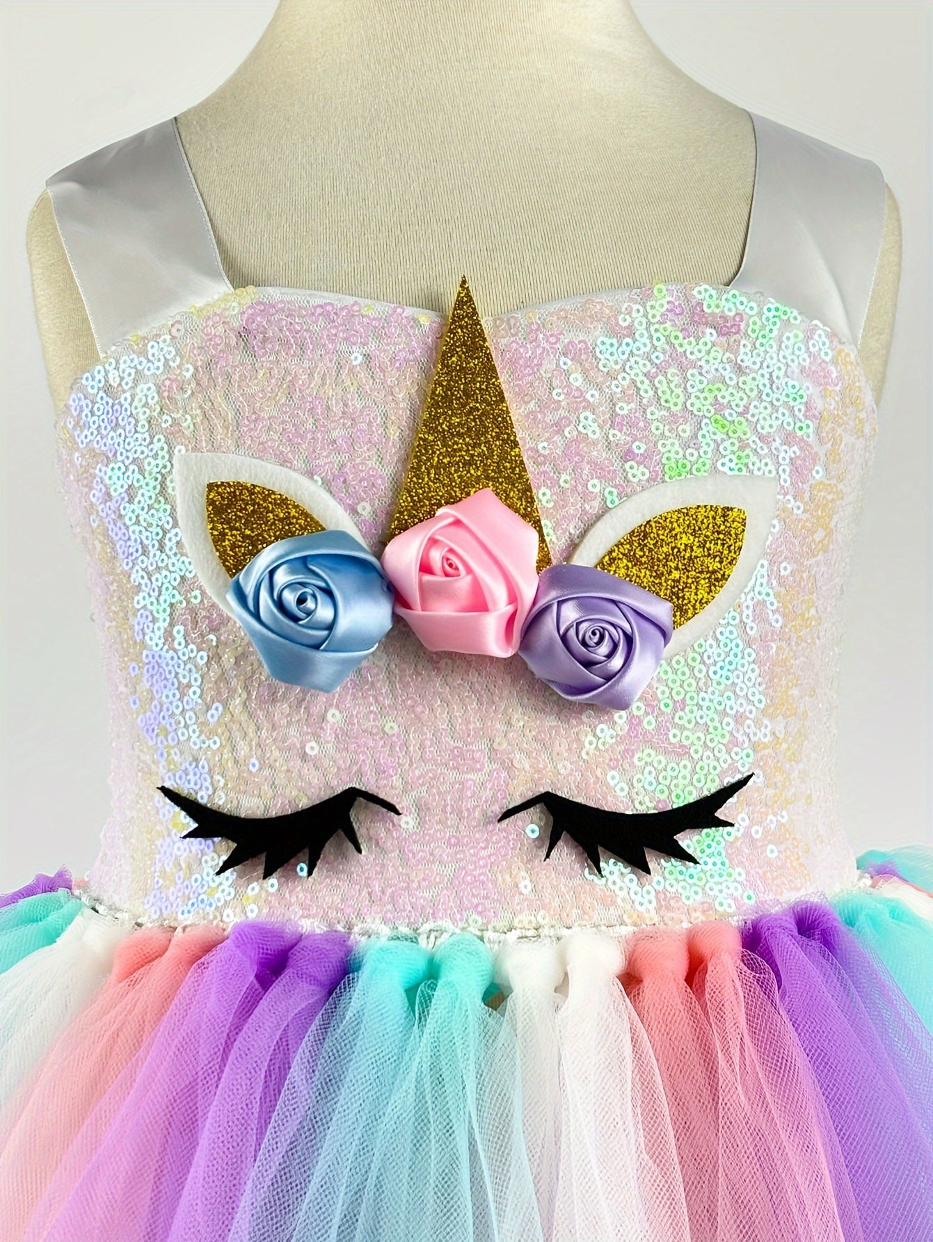 Girls Unicorn Tutu Dress Rainbow Tulle Princess Dress 3-10 Years Kids Unicorn Birthday Party Dresses Summer Vacation Halloween Dress Up Costumes Holiday Gifts