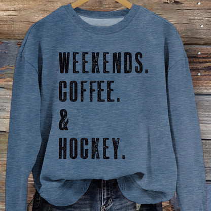 Fall Comfort Hockey Sweatshirt - Casual Women's Crew Neck Pullover, Easy-Care & Cozy Fit