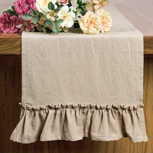 60" x 36" Pure White Polyester Ruffled Table Runner with Floral Edges for Christmas Holiday Theme - Rectangular Shape Woven Cover