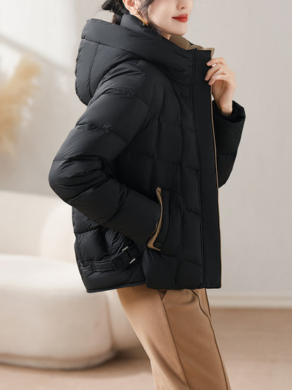 Winter New Arrival: Women's Puffer Jacket with Hood - Duck Down Filling, Polyester Fabric, Regular Fit, Long Sleeves, Zipper Closure, No Belt, Suitable for Fall/Winter Seasons