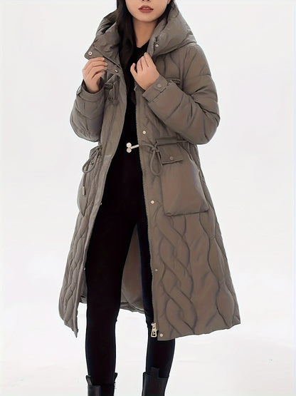 Women's Casual Winter Coat - Mid-Length, Long Sleeve, Zip-Up with Pockets, Polyester, Machine Washable