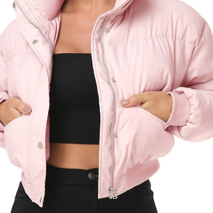 Women's Cropped Quilted Puffer Jacket Long Sleeve Warm Quilted Short Jacket Winter Outerwear Coats