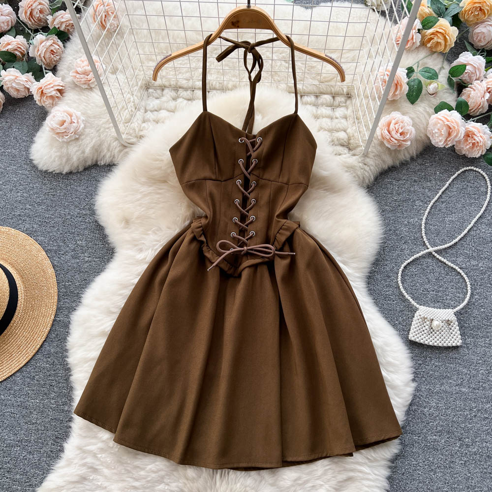 VAKKV Cute Lace-up Short Dress, A-line Fashion Dress P274
