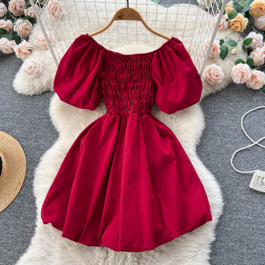 VAKKV Cute Puff Sleeve Dress, A-line Fashion Girl Dress P273