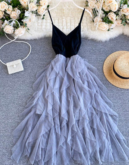 VAKKV A Line V Neck Tulle Dress Fashion Dress P265