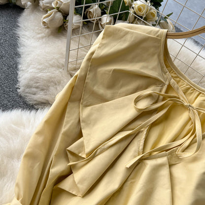 VAKKV Cute A-line Short Sleeve Dress, Yellow Fashion Dress P272