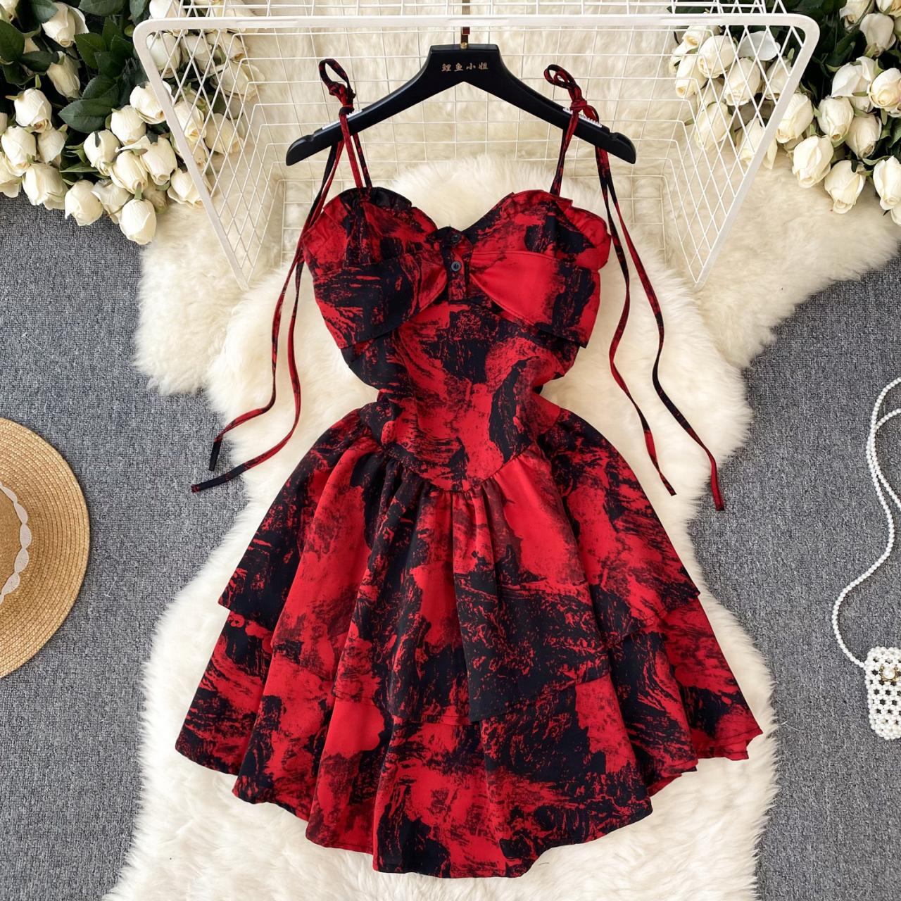 VAKKV Red A-line Short Dress, Fashion Dress P264